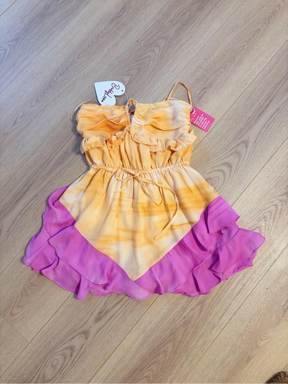 Buddy Love Yellow and Pink Ruffle Tie-Waist Mini Dress